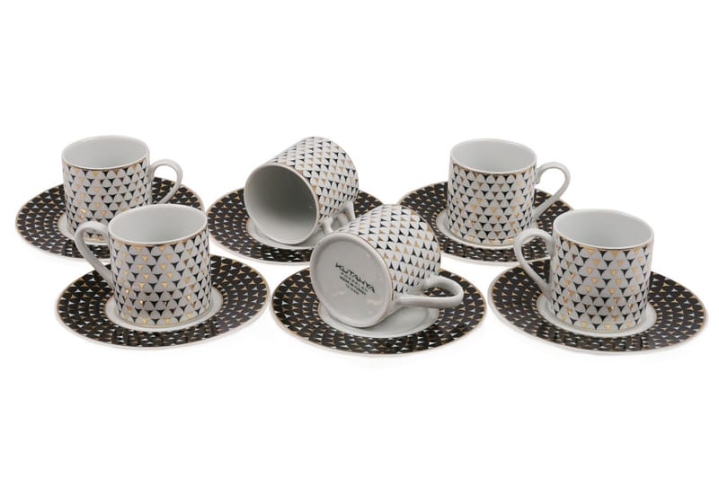 Kütahya Kaffeservise 12 Deler Porselen - Hvit/Lilla - Husholdning - Servering & borddekking - Mugger & kopper