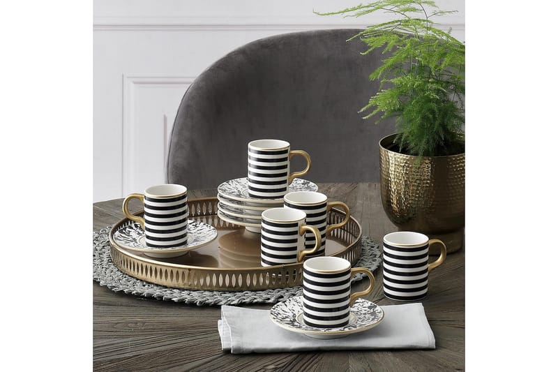 Subatan Kaffekoppsett 12 Deler - Porselen/Hvit/Gull/Svart - Husholdning - Servering & borddekking - Porselen