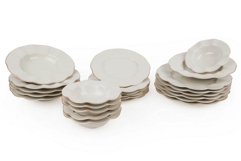 Adine Middagsservise 24 Deler Porselen - Creme/Gull - Husholdning - Servering & borddekking - Porselen
