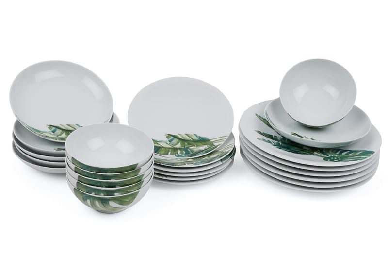 Adine Middagsservise 24 Deler Porselen - Hvit/Grønn/Mint - Husholdning - Servering & borddekking - Tallerkener