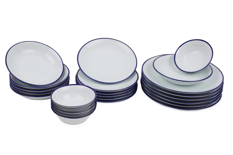 Adine Middagsservise 24 Deler Porselen - Hvit/Mørkeblå - Husholdning - Servering & borddekking - Tallerkener