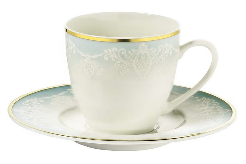Kütahya Kaffeservise 12 Deler Porselen - Hvit/Gull/Turkis - Husholdning - Servering & borddekking - Tallerkener