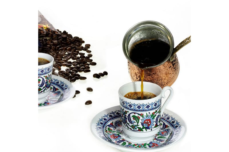 Kütahya Kaffeservise 12 Deler Porselen - Hvit/Rød/Blå - Husholdning - Servering & borddekking - Tallerkener