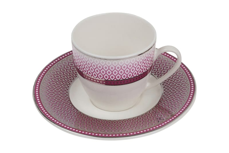 Kütahya Kaffeservise 12 Deler Porselen - Hvit/Rosa/Sølv - Husholdning - Servering & borddekking - Porselen - Porselen servise