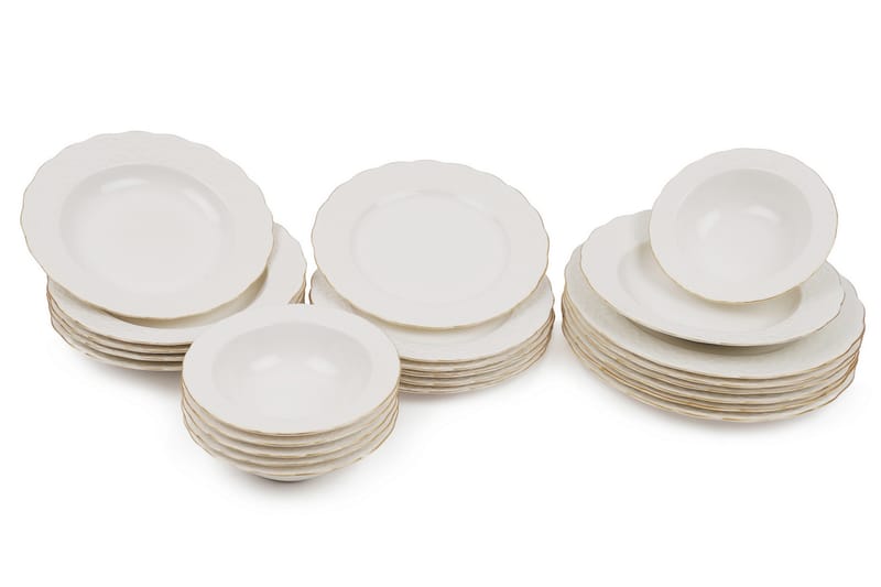 Kütahya Middagsservice 24 Deler Porselen - Hvit/Gull - Husholdning - Servering & borddekking - Porselen