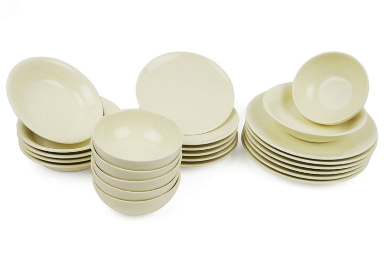 Kütahya Middagsservise 24 Deler Porselen - Gul - Husholdning - Servering & borddekking - Tallerkener