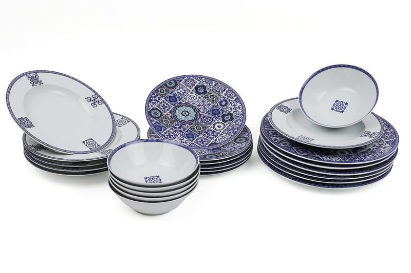 Kütahya Middagsservise 24 Deler Porselen - Hvit/Blå - Husholdning - Servering & borddekking - Porselen