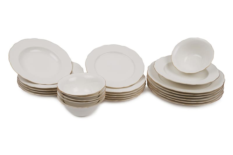 Kütahya Middagsservise 24 Deler Porselen - Hvit/Gull - Husholdning - Servering & borddekking - Porselen - Porselen servise