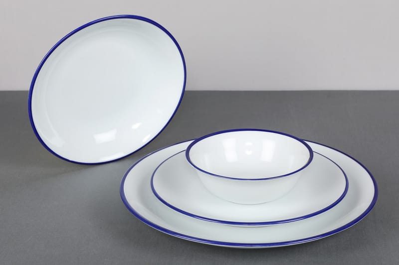 Kütahya Middagsservise 24 Deler Porselen - Hvit/Mørkeblå - Husholdning - Servering & borddekking - Tallerkener