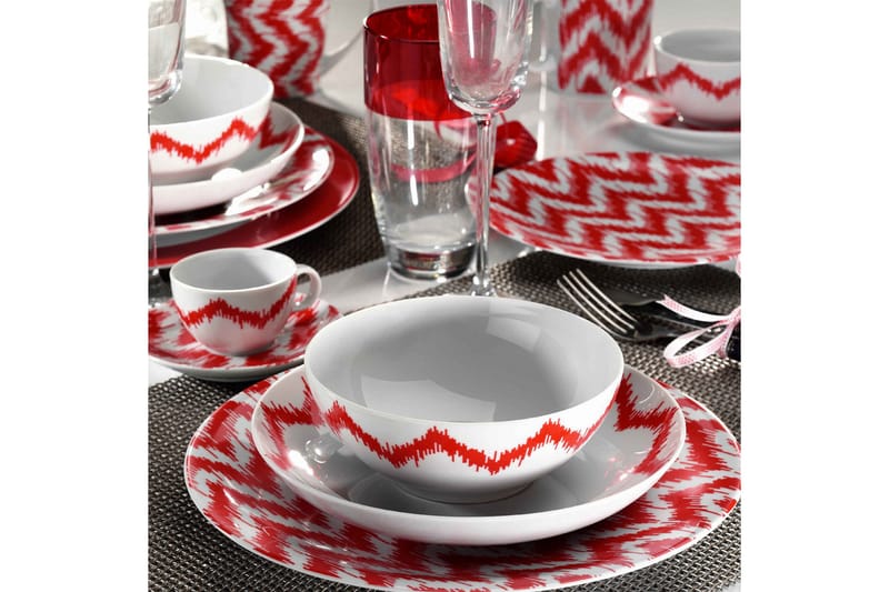 Kütahya Middagsservise 24 Deler Porselen - Hvit/Rød - Husholdning - Servering & borddekking - Porselen
