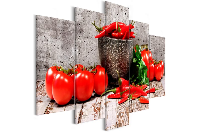 Bilde Red Vegetables 5 Parts Concrete Wide 200x100 - Artgeist sp. z o. o. - Innredning - Bilder & kunst - Lerretsbilder