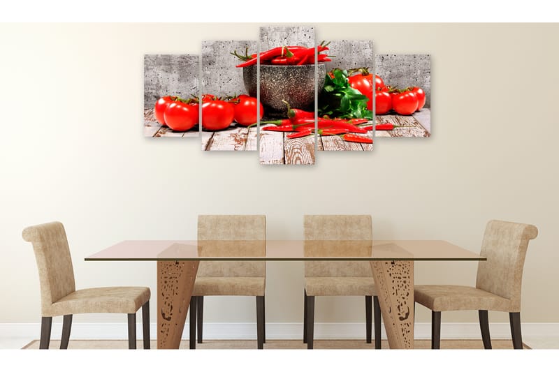 Bilde Red Vegetables 5 Parts Concrete Wide 200x100 - Artgeist sp. z o. o. - Innredning - Bilder & kunst - Lerretsbilder