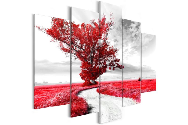 Bilde Tree Near The Road 5 Parts Red 200x100 - Artgeist sp. z o. o. - Innredning - Bilder & kunst - Lerretsbilder
