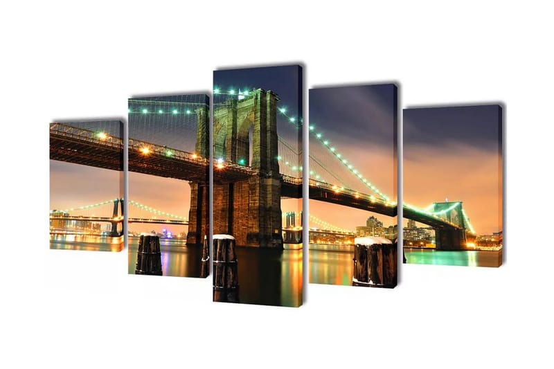 Kanvas Flerdelt Veggdekorasjon Brooklyn Bridge 100 x 50 cm - Innredning - Bilder & kunst - Lerretsbilder