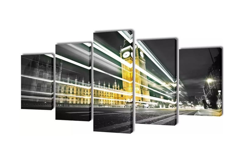 Kanvas Flerdelt Veggdekorasjon London Big Ben 200 x 100 cm - Innredning - Bilder & kunst - Lerretsbilder