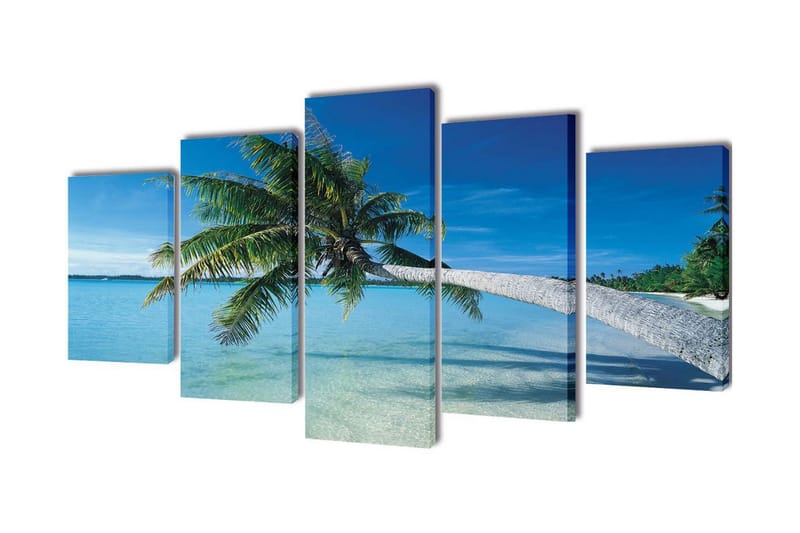 Kanvas Flerdelt Veggdekorasjon Sandstrand Palmetre 200x100cm - Innredning - Bilder & kunst - Lerretsbilder