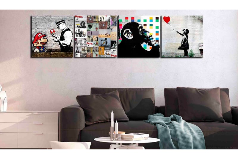 Tavle Banksy Collage (4 Parts) 40X40 - Artgeist sp. z o. o. - Innredning - Bilder & kunst - Lerretsbilder
