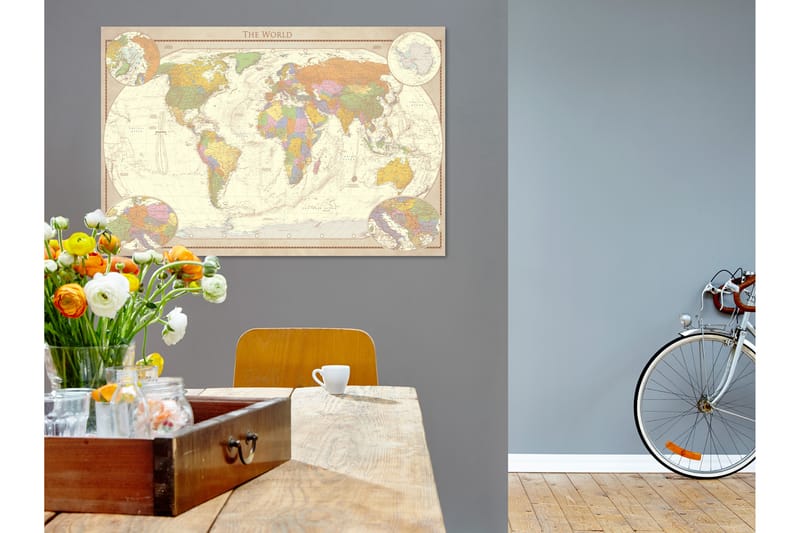Tavle Cream World Map 120X80 - Artgeist sp. z o. o. - Innredning - Bilder & kunst - Lerretsbilder