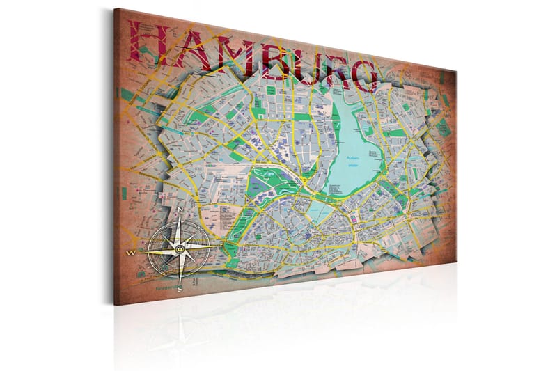Tavle Map Of Hamburg 60X40 - Tilgjengelig I Flere Størrelser - Innredning - Bilder & kunst - Lerretsbilder