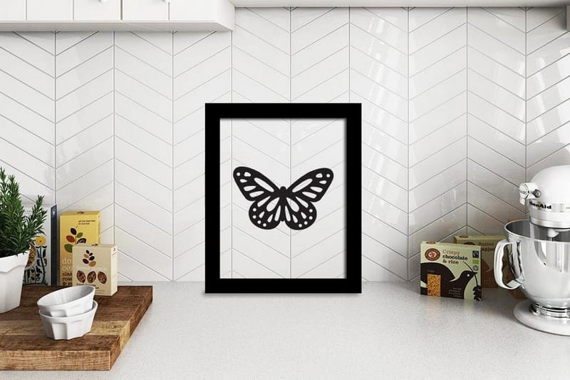 Butterfly Illustrasjon Svat/Hvit 2 - 23x28 cm - Innredning - Bilder & kunst - Posters