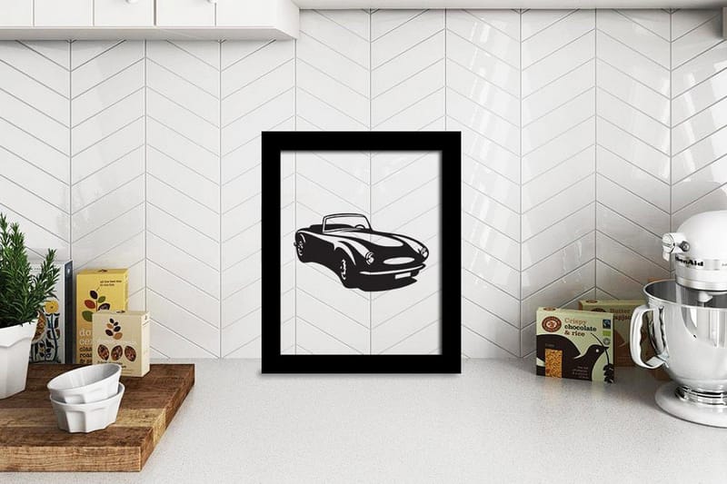 Cabriolet Framed Illustrasjon Svat/Hvit 2 - 23x28 cm - Innredning - Bilder & kunst - Posters