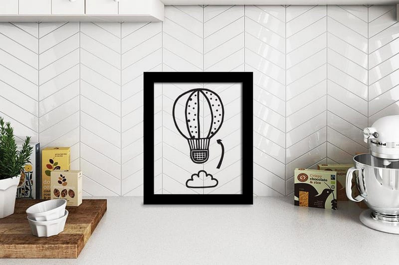 Hot Air Balloon Framed Illustrasjon Svat/Hvit 2 - 23x28 cm - Innredning - Bilder & kunst - Posters
