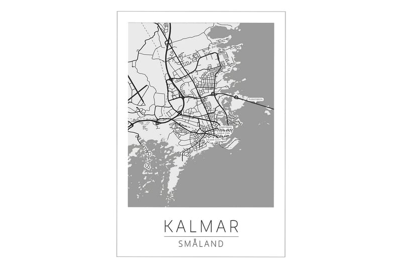 Kalmar Stadskarta Illustrasjon/Tekst Hvit/Svart - 50x70 cm - Innredning - Bilder & kunst - Posters