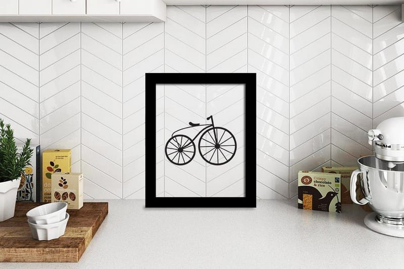 Oldfashioned Bike Illustrasjon Svat/Hvit 2 - 23x28 cm - Innredning - Bilder & kunst - Posters