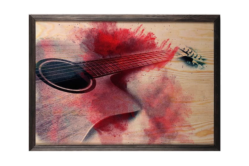 Red Splashed Guitar Illustrasjon Rød/Beige - 50x35 cm - Innredning - Innredning barnerom - Dekorasjon til barnerom - Veggdekor barnerom - Posters barnerom