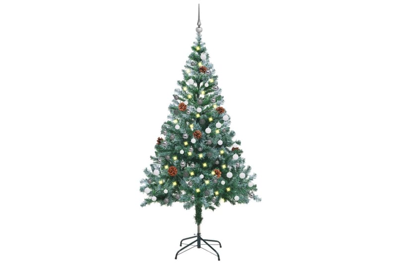 Frostet kunstig juletre med LED og kulesett og kongler 150cm - Innredning - Julepynt & helgedekorasjon - Julepynt & juledekorasjon - Plastjuletre