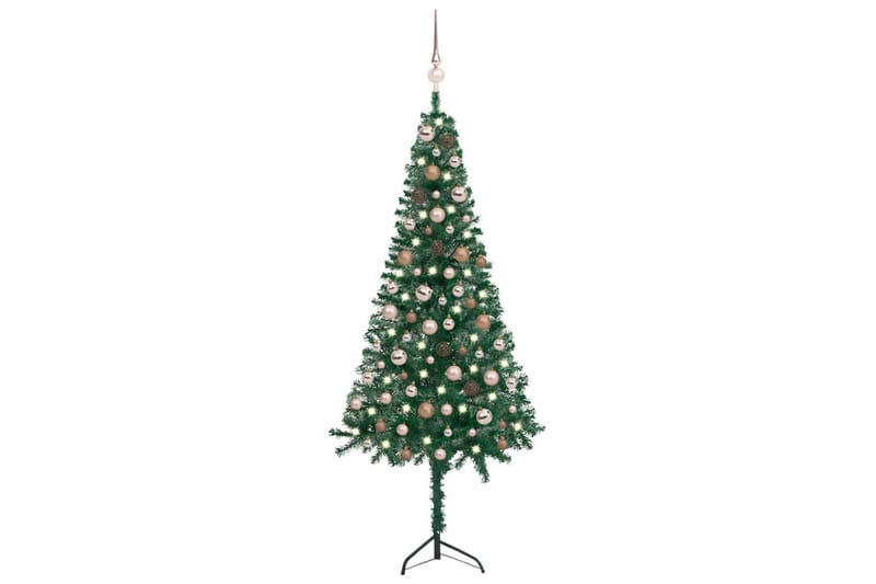 Kunstig hjørnejuletre med LED og kulesett grønn 150 cm PVC - Innredning - Julepynt & helgedekorasjon - Julepynt & juledekorasjon - Plastjuletre