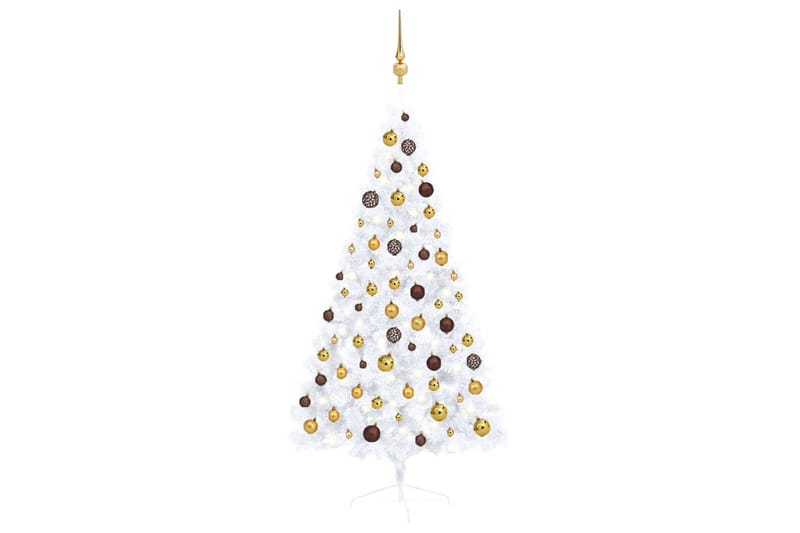 Kunstig juletre halvt med lysdioder og kuler 150 cm hvit - Innredning - Julepynt & helgedekorasjon - Julepynt & juledekorasjon - Plastjuletre