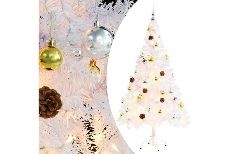 Kunstig juletre med kuler og lysdioder hvit 150 cm - Hvit - Innredning - Julepynt & helgedekorasjon - Julepynt & juledekorasjon - Plastjuletre
