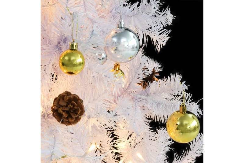 Kunstig juletre med kuler og lysdioder hvit 150 cm - Hvit - Innredning - Julepynt & helgedekorasjon - Julepynt & juledekorasjon - Plastjuletre