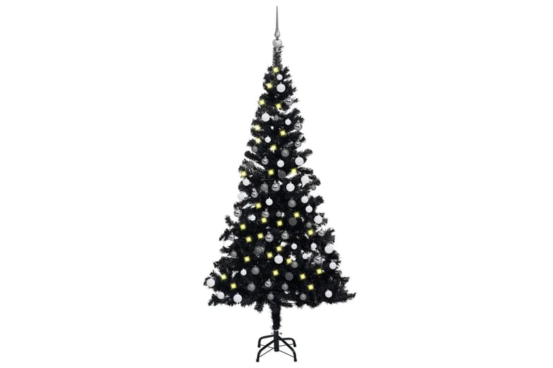 Kunstig juletre med LED og kulesett 150 cm PVC svart - Innredning - Julepynt & helgedekorasjon - Julepynt & juledekorasjon - Plastjuletre