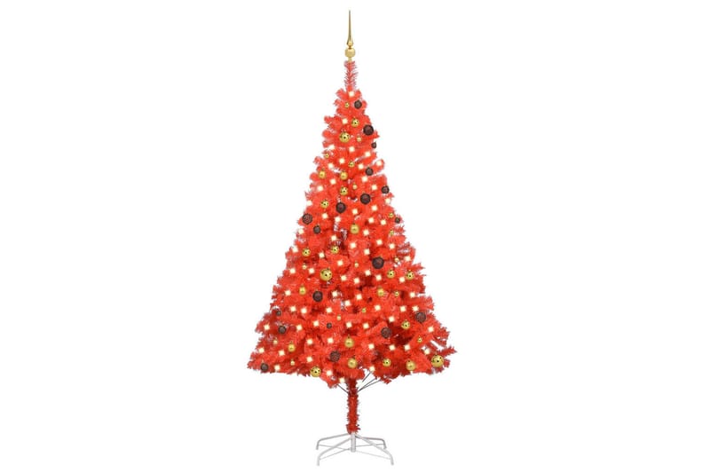 Kunstig juletre med LED og kulesett i rødt 240 cm PVC - Innredning - Julepynt & helgedekorasjon - Julepynt & juledekorasjon - Plastjuletre