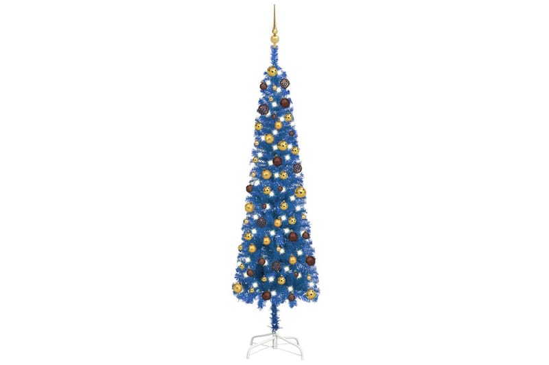 Slankt juletre med LED og kulesett blå 210 cm - Innredning - Julepynt & helgedekorasjon - Julepynt & juledekorasjon - Plastjuletre