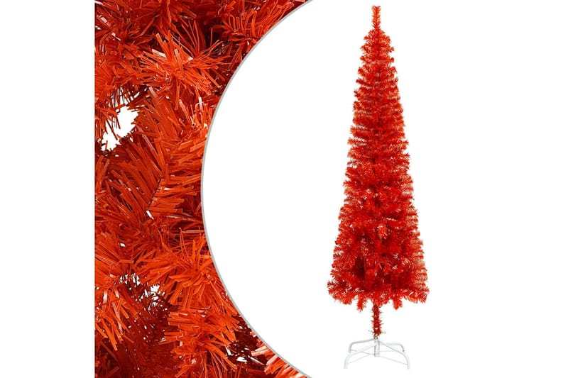 Slankt juletre med LED og kulesett rød 150 cm - Innredning - Julepynt & helgedekorasjon - Julepynt & juledekorasjon - Plastjuletre