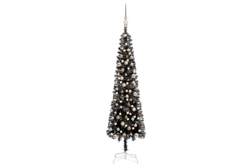 Slankt juletre med LED og kulesett svart 180 cm - Innredning - Julepynt & helgedekorasjon - Julepynt & juledekorasjon - Plastjuletre