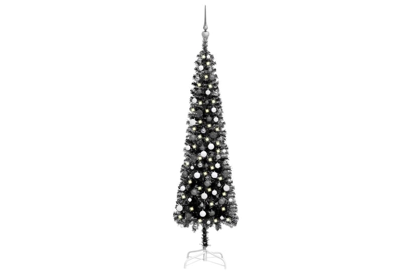 Slankt juletre med LED og kulesett svart 210 cm - Innredning - Julepynt & helgedekorasjon - Julepynt & juledekorasjon - Plastjuletre
