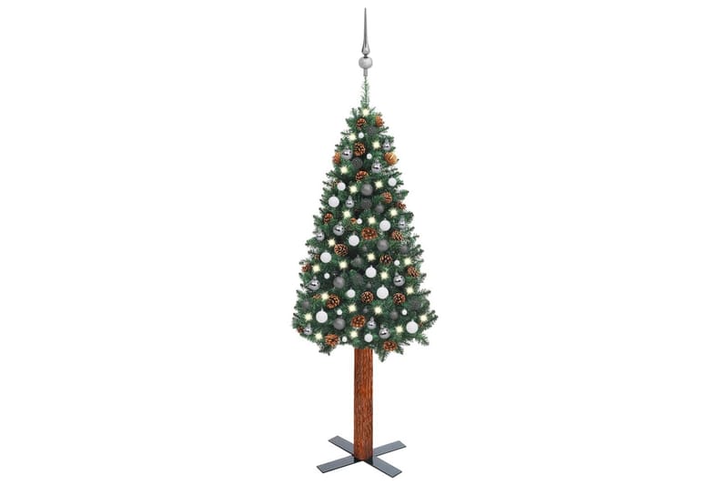 Slankt kunstig juletre med LED og kulesett grønn 180 cm PVC - Innredning - Julepynt & helgedekorasjon - Julepynt & juledekorasjon - Plastjuletre