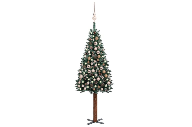Slankt kunstig juletre med LED og kulesett grønn 210 cm - Innredning - Julepynt & helgedekorasjon - Julepynt & juledekorasjon - Plastjuletre
