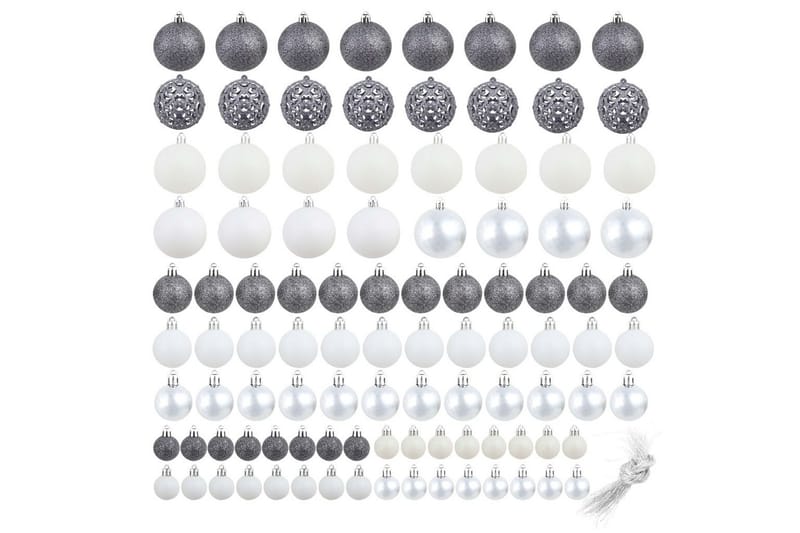 Julekulesett 6 cm 100 stk hvit/grå - Innredning - Julepynt & helgedekorasjon - Julepynt & juledekorasjon - Plastjuletre