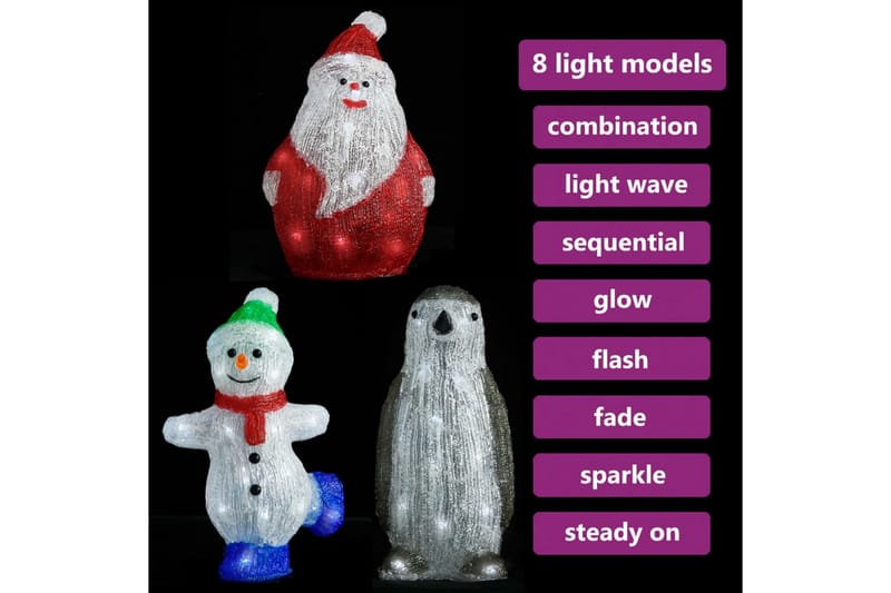 LED-julefigursett 3 deler akryl innendørs og utendørs - Svart - Innredning - Julepynt & helgedekorasjon - Julepynt & juledekorasjon - Juleengel & julefigur
