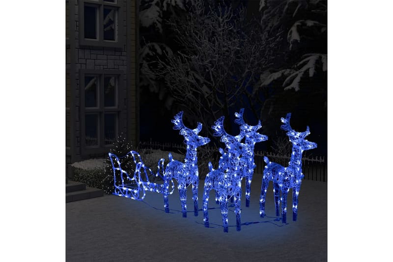 Reinsdyr og slede juledekorasjon 280x28x55 cm akryl - Blå - Belysning - Julebelysning - Julelys ute