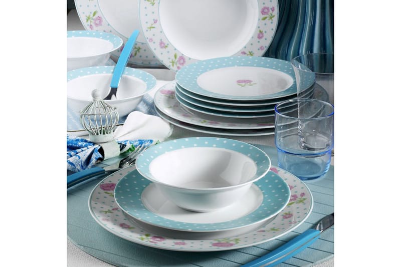 Kütahya Middagsservise 24 Deler Porselen - Hvit/Blå/Rosa - Innredning - Kjøkkenutstyr - Porselen