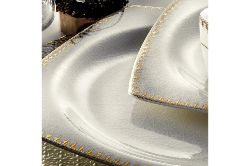 Kütahya Middagsservise 62 Deler Porselen - Hvit/Gull - Innredning - Kjøkkenutstyr - Porselen