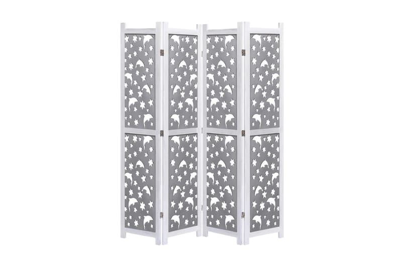 Romdeler 4 paneler grå 140x165 cm heltre - Grå - Innredning - Romdelere