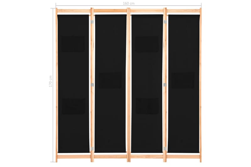 Romdeler 4 paneler svart 160x170x4 cm stoff - Innredning - Romdelere