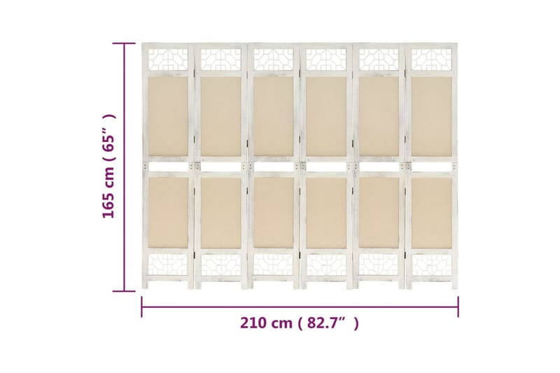 Romdeler 6 paneler kremhvit 210x165 cm stoff - Krem - Innredning - Romdelere